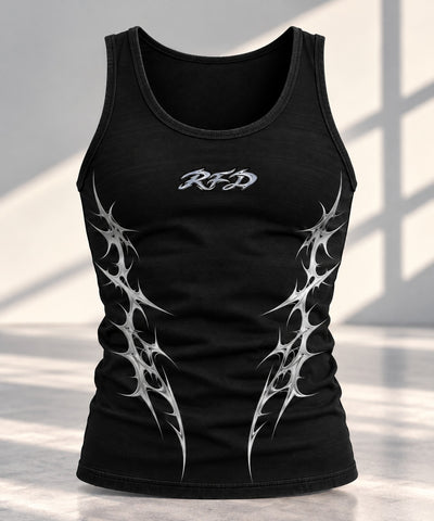 Black RFD tank top, front view