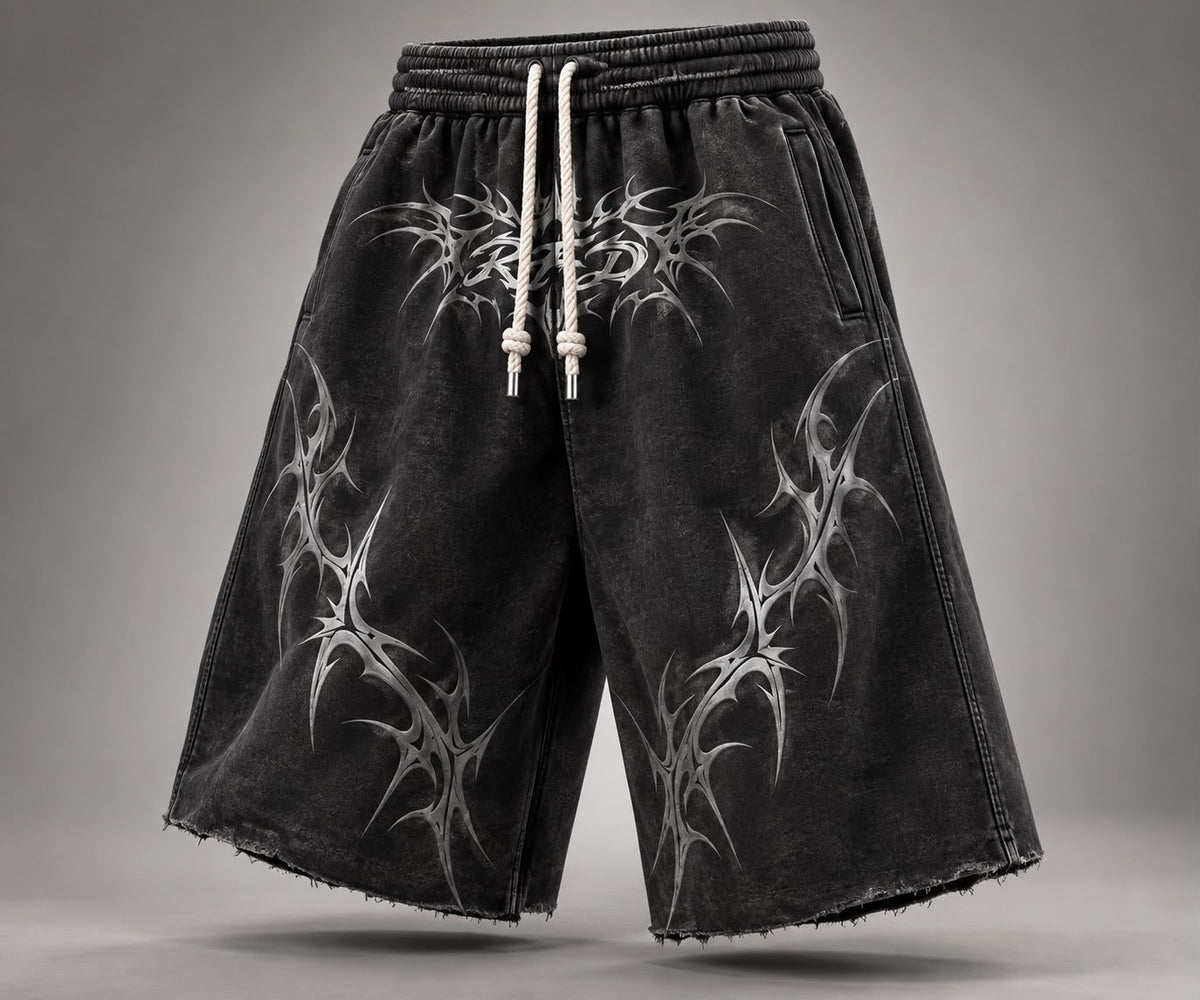 Black RFD 3/4 fleece shorts, front view